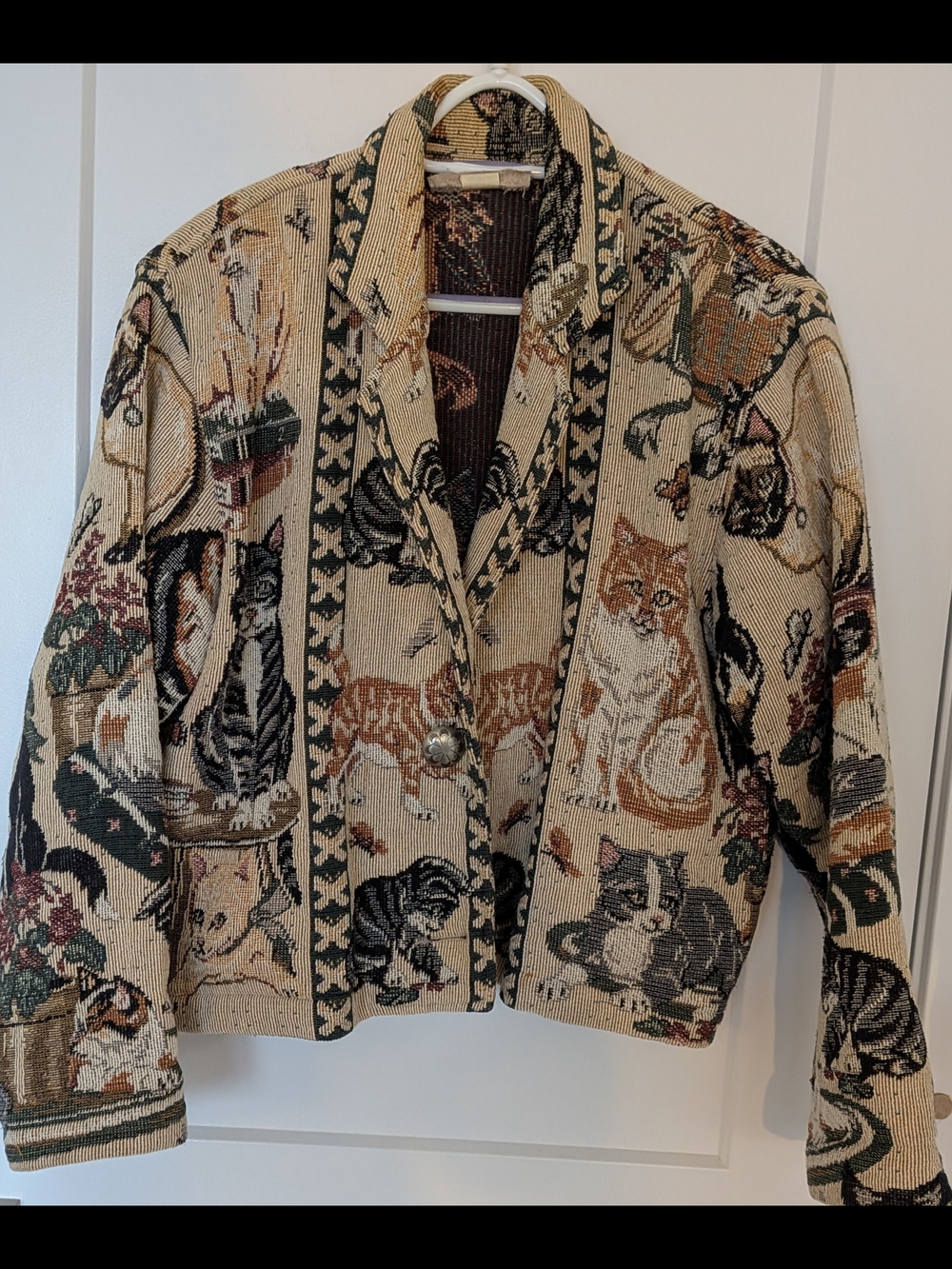 Vintage Painted Pony Tapestry Cats blazer Woven Jacket USA Made Size small